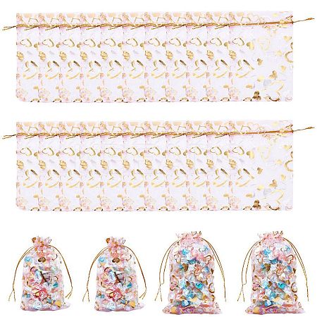 80Pcs 2 Styles Heart Printed Organza Bags OP-BBC0001-04C-1