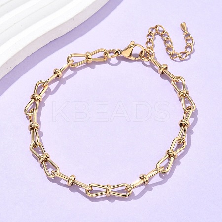 304 Stainless Steel Bowknot Link Anklets for Women AJEW-U025-02G-1