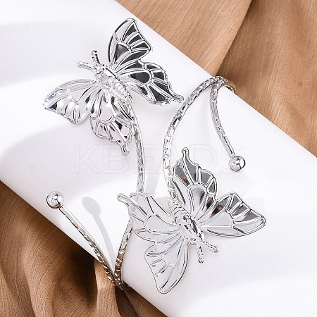 Butterfly Alloy Arm Cuff Bangles for Girl Women AJEW-A063-01H-P-1