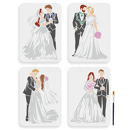 1 Set Wedding Theme PET Hollow Out Drawing Painting Stencils DIY-MA0004-94-1