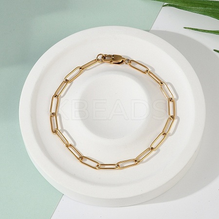PVD Vacuum Plating 304 Stainless Steel Paperclip Chain Bracelets BJEW-I295-15G-1