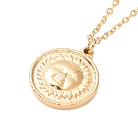 Ion Plating(IP) 304 Stainless Steel Sun Coin Pendant Necklace for Women NJEW-F294-08G-1