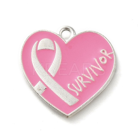 Breast Cancer Pink Awareness Ribbon Theme Alloy Enamel Pendants ENAM-C026-01F-S-1
