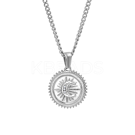 Stainless Steel Micro Pave Clear Cubic Zirconia Sun with Moon Pendant Necklaces for Women GC6303-2-1