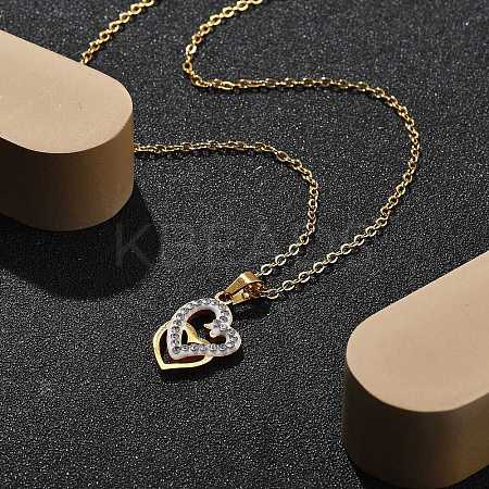 304 Stainless Steel Crystal Rhinestone Heart Pendant Cable Chain Necklaces for Women NJEW-Z056-01E-G-1