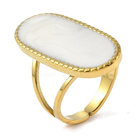 Oval 304 Stainless Steel Enamel Open Cuff Rings for Women RJEW-F166-25G-02-1