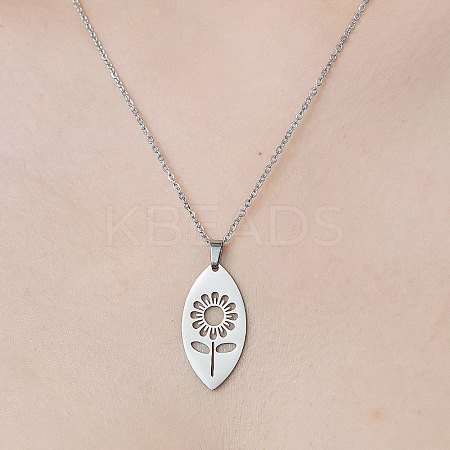 Non-Tarnish 201 Stainless Steel Hollow Sunflower Pendant Necklace NJEW-OY002-26-1