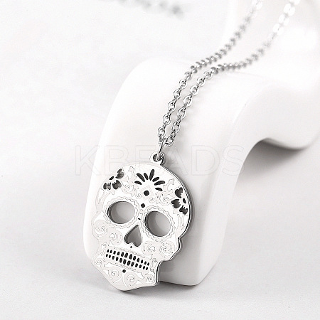 Non-Tarnish 304 Stainless Steel Mexican Candy Skull Pendant Necklaces CQ9422-4-1