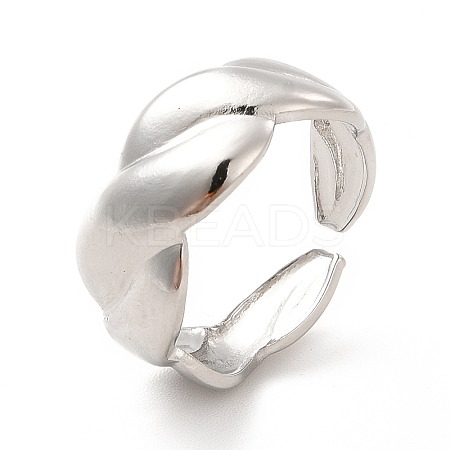 Non-Tarnish 304 Stainless Steel Twist Rope Open Cuff Ring for Women RJEW-F131-17P-1