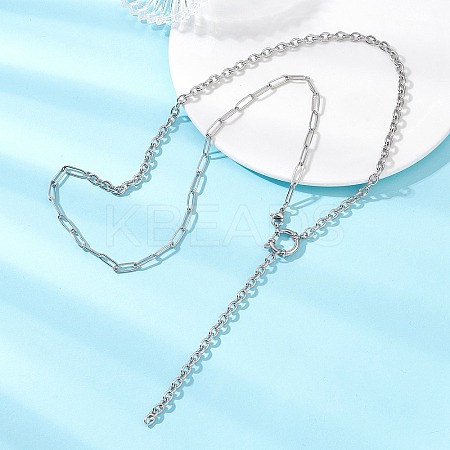 304 Stainless Steel Paperclip Chain Cable Chain Lariat Y Necklaces NJEW-JN05785-1