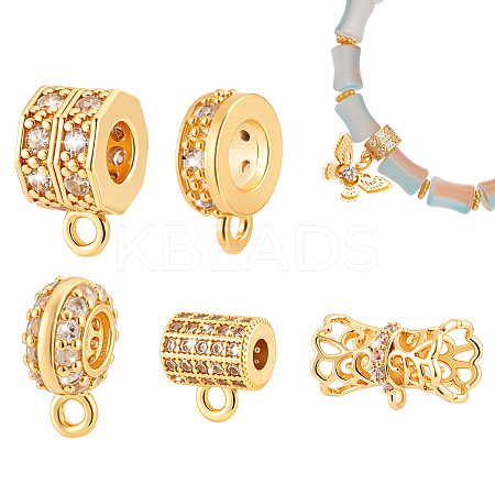 5Pcs 5 Styles Brass Micro Pave Clear Cubic Zirconia Tube Bails KK-PH0012-40-1