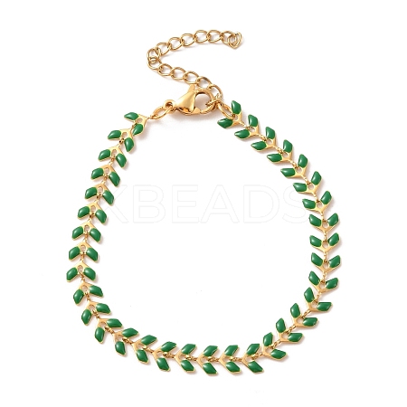 Enamel Ear of Wheat Link Chains Bracelet BJEW-P271-02G-07-1