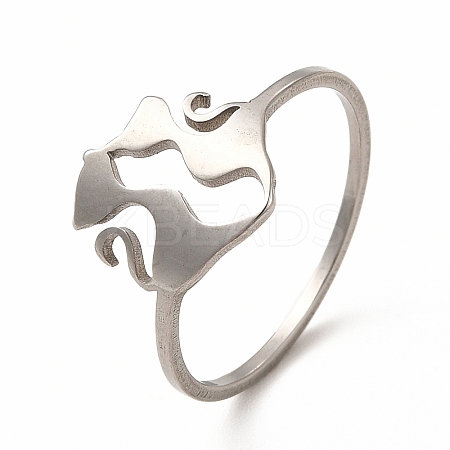Non-Tarnish 201 Stainless Steel Double Cat Finger Ring for Women LS-RJEW-K239-04P-1