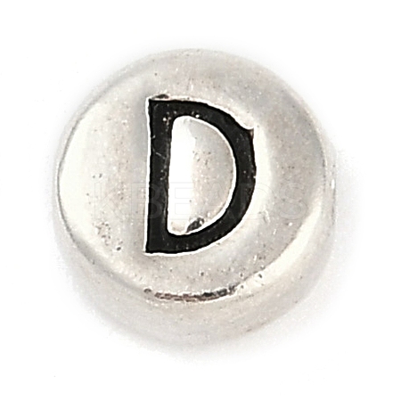 925 Sterling Silver Flat Round with Letter Beads STER-G044-01AS-D-1