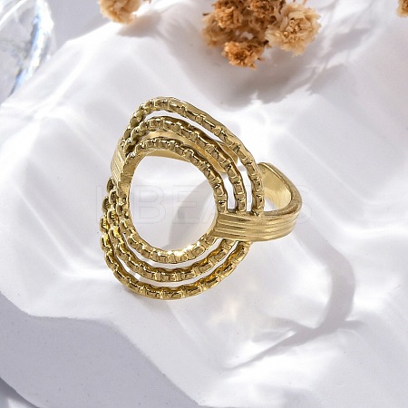Oval 304 Stainless Steel Open Cuff Rings for Women RJEW-F174-05G-1