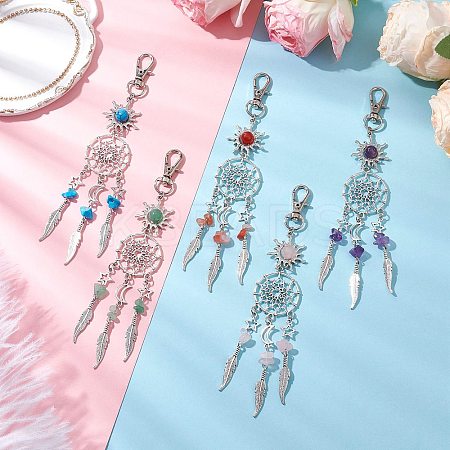 Woven Net/Web with Feather Alloy Pendant Decorations HJEW-JM03019-1