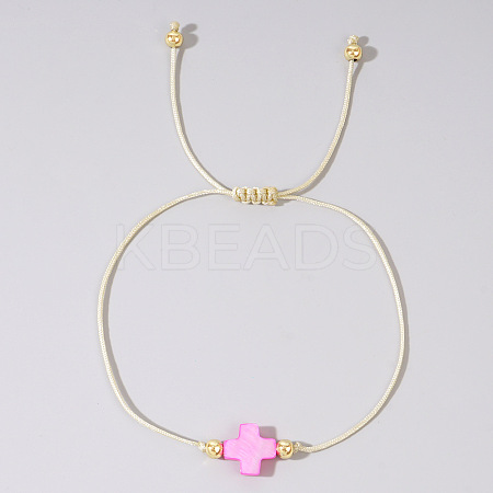 Adjustable Rainbow Dyed Shell Cross Braided Bead Bracelets for Women DZ6787-1-1