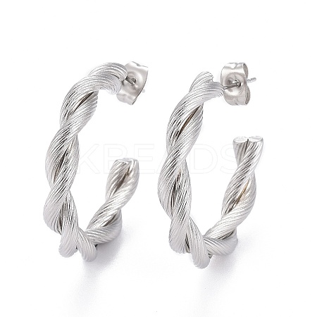 Tarnish Resistant 201 Stainless Steel Half Hoop Earrings LS-EJEW-F257-07P-1