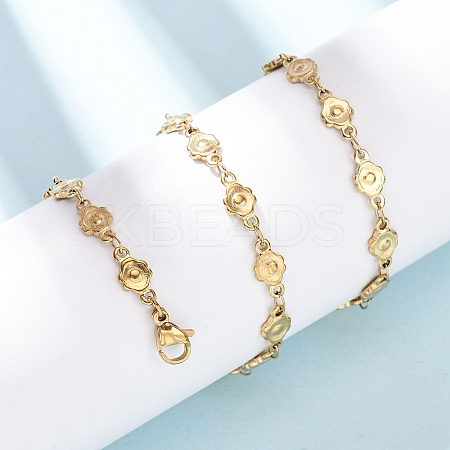 5.5MM 304 Stainless Steel Flower Link Chain Necklaces NJEW-P346-01G-1