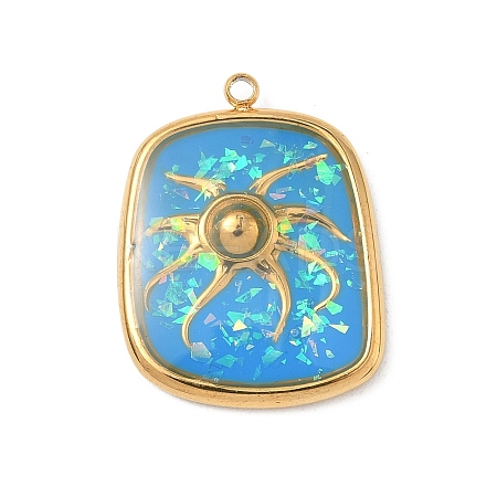 304 Stainless Steel Epoxy Resin with Natural Shell and Sequins Inside Pendants STAS-L026-17G-O03-1