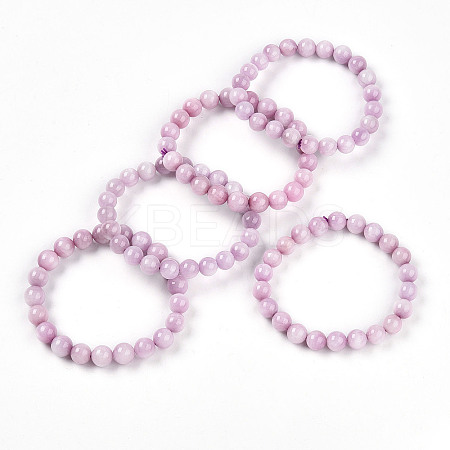 Natural Kunzite Round Beads Stretch Bracelets for Women Men BJEW-T022-05A-1