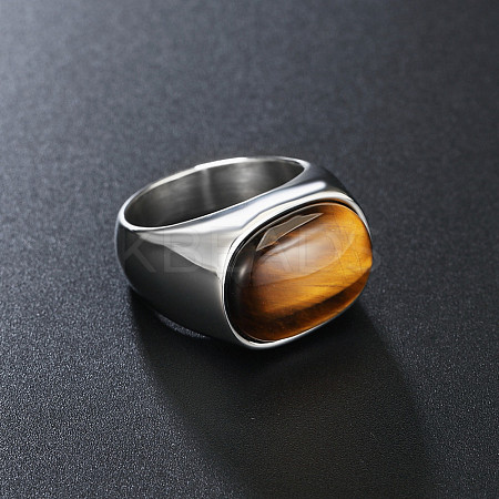 304 Stainless Steel with Natural Tiger Eye Finger Rings for Men FS-WG155DB-03-1
