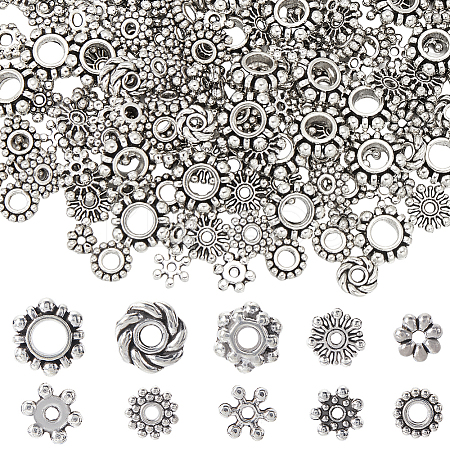400Pcs 10 Style Tibetan Style Alloy Beads Flower Set FIND-SP0002-17-1