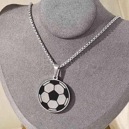 201 Stainless Steel Black Enamel Football Pendant Box Chain Necklaces NJEW-H055-05P-1
