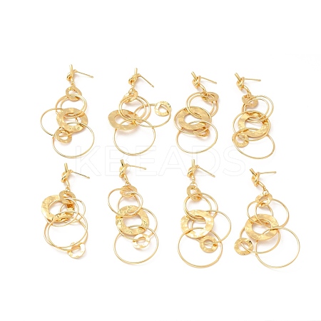 Brass Interlocking Rings Dangle Stud Earrings for Women EJEW-F281-09G-1
