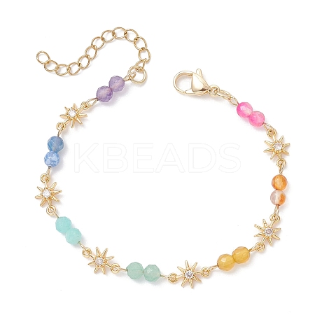 Natural Mixed Gemstone Beaded Link Chain Bracelets BJEW-JB12629-1