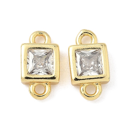 Brass Pave Clear Cubic Zirconia Square Connector Charms KK-Z120-34G-1