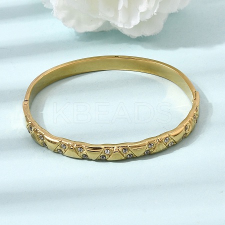 304 Stainless Steel Crystal Rhinestone Hinged Cuff Bangles for Women SA-CBA61B8-08G-1