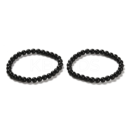 Natural Shungite Round Beaded Stretch Bracelets BJEW-NH0001-01A-1