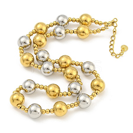 304 Stainless Steel & 201 Stainless Steel Round Beaded Necklaces for Women NJEW-G144-04C-GP-1