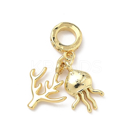 Brass Micro Pave Clear Cubic Zirconia European Dangle Charms KK-P345-46G-1