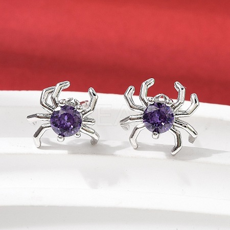 Spider Brass Micro Pave Cubic Zirconia Stud Earrings EJEW-L306-04P-01-1