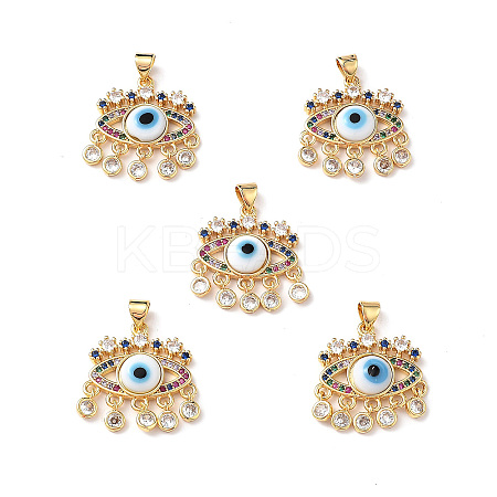 Lampwork Evil Eye Pendants with Colorful Cubic Zirconia ZIRC-L102-13G-09-1