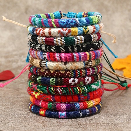 12Pcs Bohemian Style Cotton Cord Knitting Braided Anklet Sets FS-WGF0344-02-1