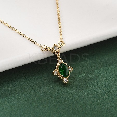 304 Stainless Steel Green Cubic Zirconia Pendant Necklaces for Women NJEW-C078-01E-G-1