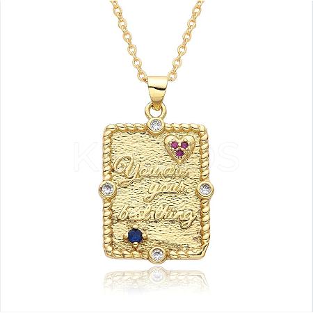 Brass Micro Pave Clear Cubic Zirconia Love Heart Book Pendant Necklaces for Women Men NJEW-S438-04G-1