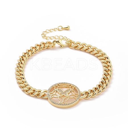 Clear Cubic Zirconia Butterfly Link Bracelet BJEW-B068-06-1