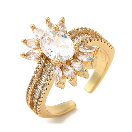 Oval Brass Micro Pave Cubic Zirconia Open Cuff Rings RJEW-U008-04C-G-1