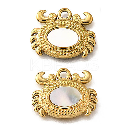 304 Stainless Steel Pave Natural White Shell Pendants STAS-C122-21B-02G-1
