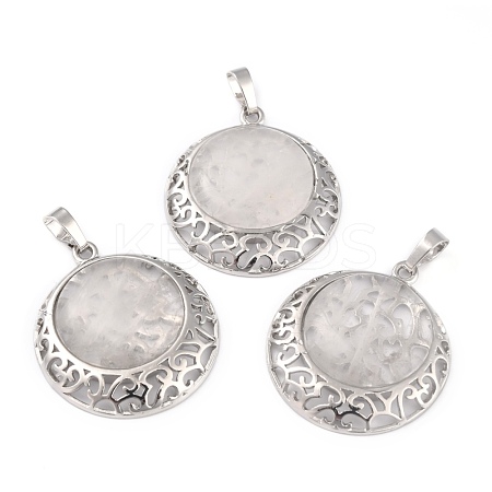 Natural Quartz Crystal Pendants with Hollow Platinum Brass Findings G-P448-A13-P-1