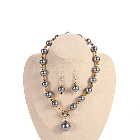 Plastic Imitation Pearl Round Beaded Pendant Necklaces & Dangle Earrings & Bracelets Sets for Women WG180C3-02-1