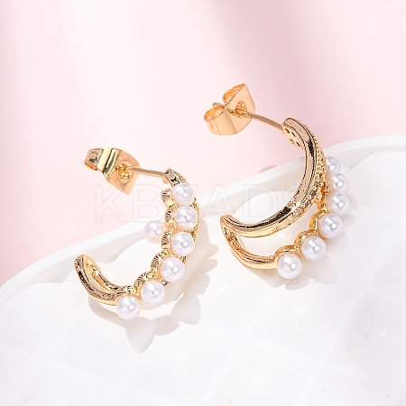 Brass Micro Pave Clear Cubic Zirconia C-Shaped Stud Earringss EJEW-A152-02G-1
