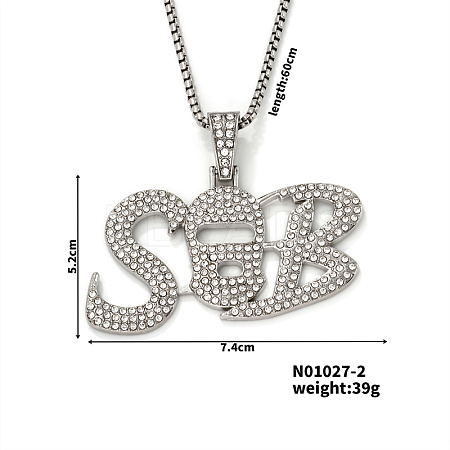 Hip-hop Brand Alloy Crystal Rhinestone SB Letter Pendant Necklaces VA5957-2-1