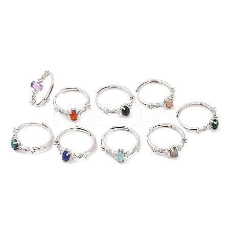 Horse Eye Natural Mixed Stone Adjustable Rings RJEW-Q817-02P-1