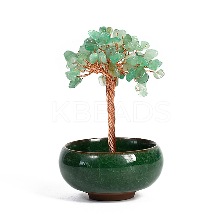 Undyed Natural Green Aventurine Chips Tree of Life Display Decorations TREE-PW0001-24E-1