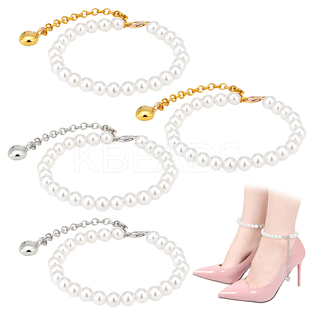 2 Pairs 2 Colors Women's Detachable ABS Plastic Imitation Pearl Beaded Shoe Laces for High Heels FIND-PH0007-46-1